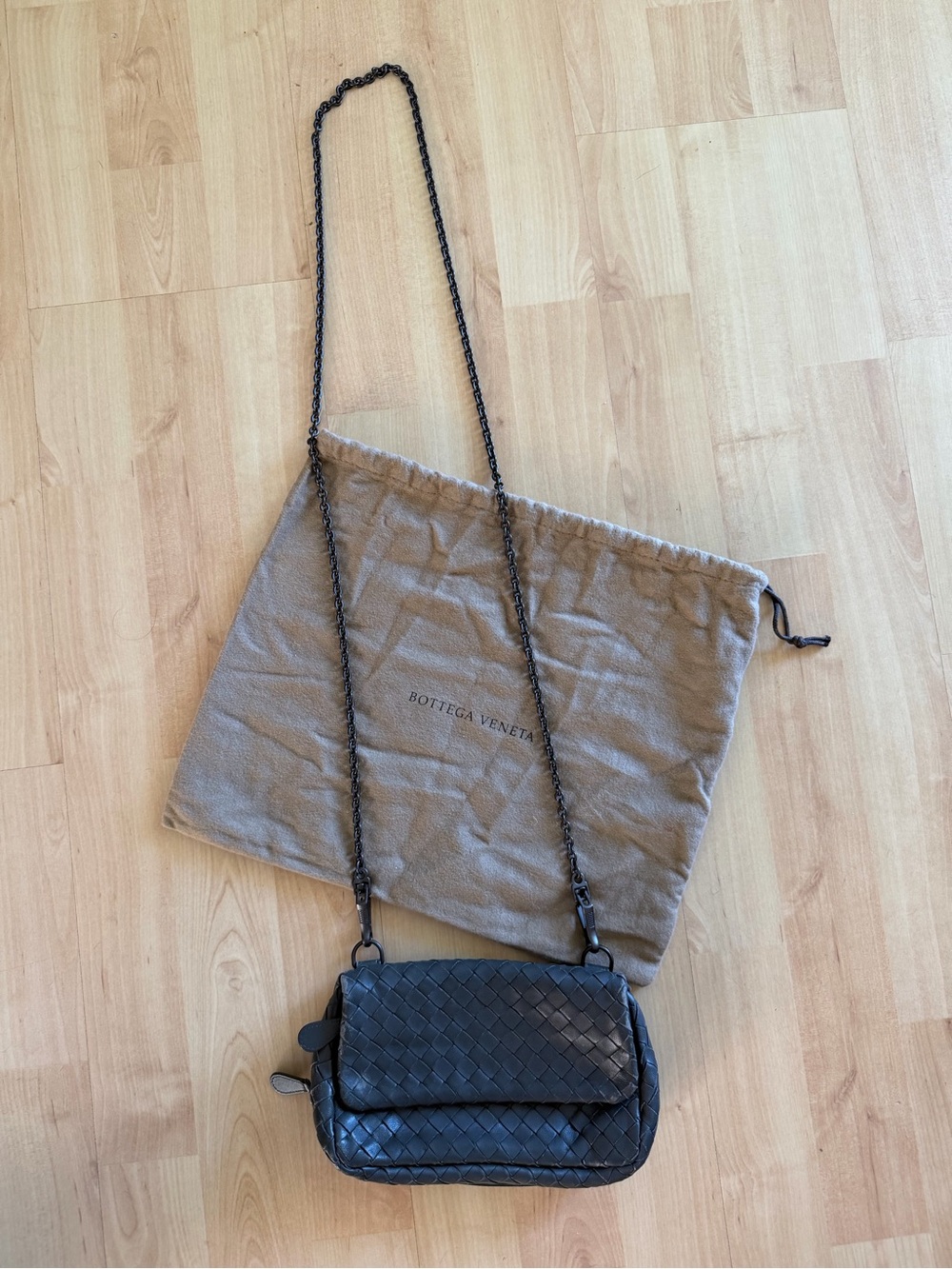 Bottega Veneta Nappa Intrecciato Mini Messenger Crossbody with Chain Strap